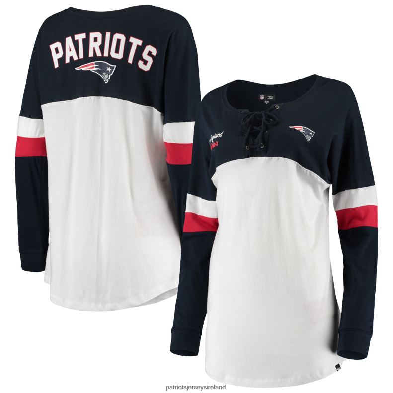 Patriots Jersey Women New Era White/Navy Athletic Varsity Lace-Up V-Neck Long Sleeve T-Shirt 8226D2793 Clothing