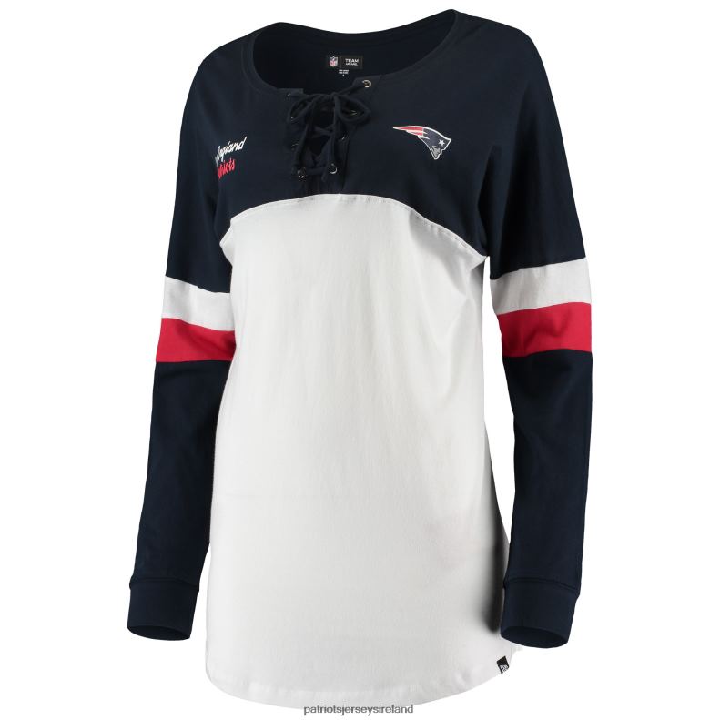 Patriots Jersey Women New Era White/Navy Athletic Varsity Lace-Up V-Neck Long Sleeve T-Shirt 8226D2793 Clothing