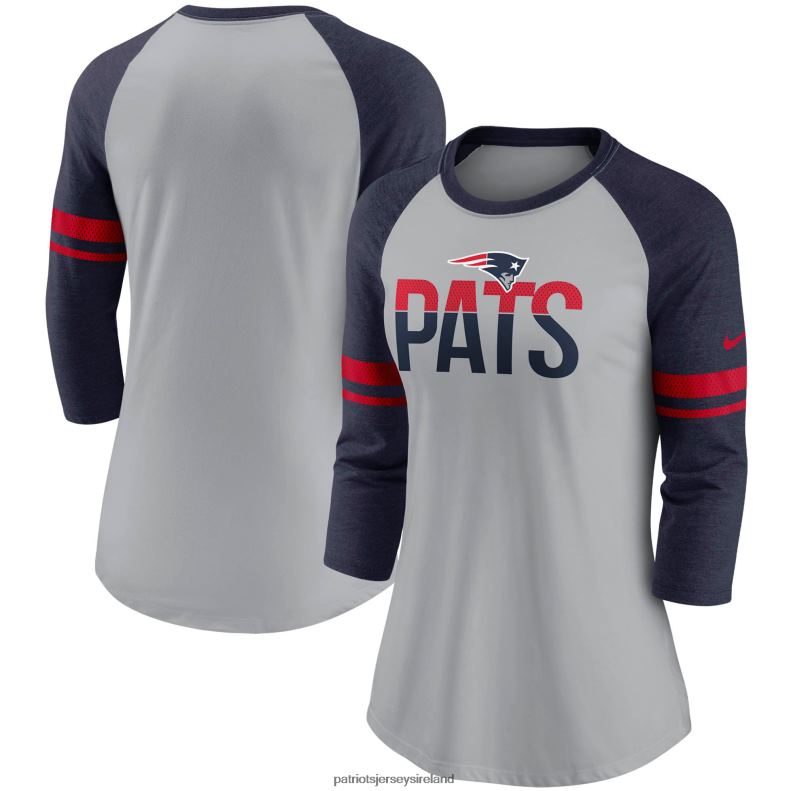 Patriots Jersey Women Nike Heathered Gray/Navy Stripe Mesh Nickname Tri-Blend 3/4-Sleeve T-Shirt 8226D2786 Clothing