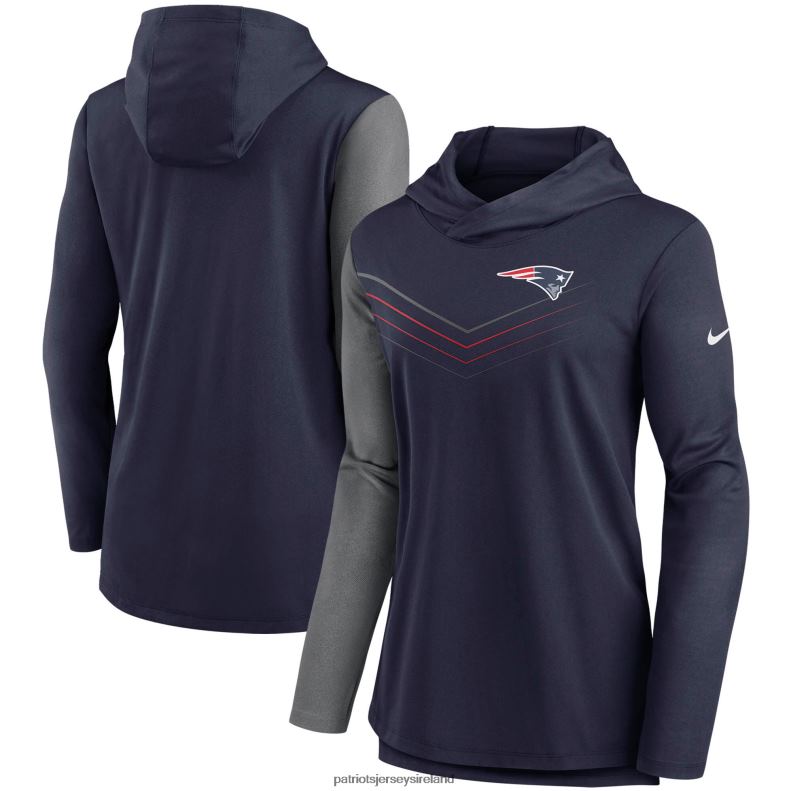 Patriots Jersey Women Nike Navy/Heathered Charcoal Chevron Hoodie Performance Long Sleeve T-Shirt 8226D2781 Clothing