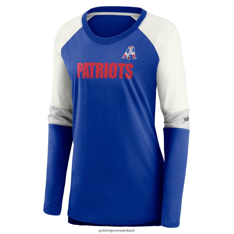 Patriots Jersey Women Nike Royal/Cream Mascot Historic Performance Tri-Blend Raglan Scoop Neck Long Sleeve T-Shirt 8226D2742 Clothing
