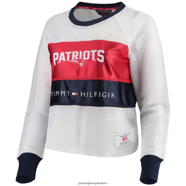 Patriots Jersey Women Tommy Hilfiger White/Red Mesh Raglan Long Sleeve T-Shirt 8226D2759 Clothing