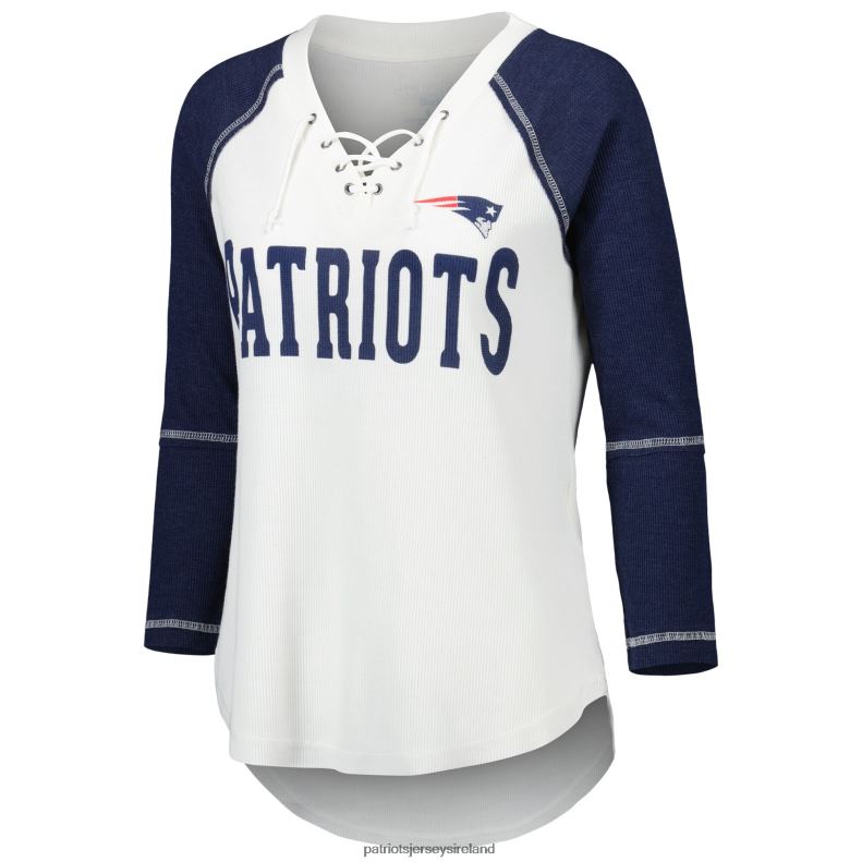 Patriots Jersey Women Touch White/Navy Rebel Raglan 3/4 Sleeve Lace-Up V-Neck T-Shirt 8226D2769 Clothing