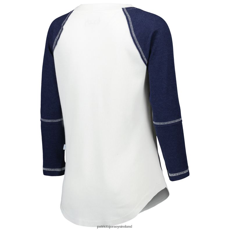 Patriots Jersey Women Touch White/Navy Rebel Raglan 3/4 Sleeve Lace-Up V-Neck T-Shirt 8226D2769 Clothing