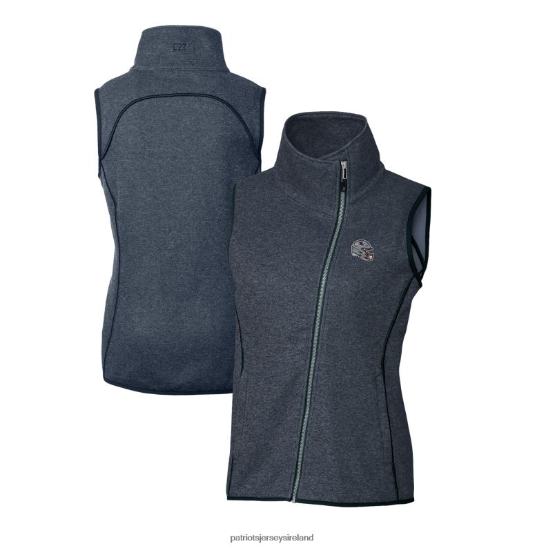 Patriots Jersey Women Cutter & Buck Heather Navy Helmet Logo Mainsail Sweater-Knit Full-Zip Asymmetrical Vest 8226D842 Clothing