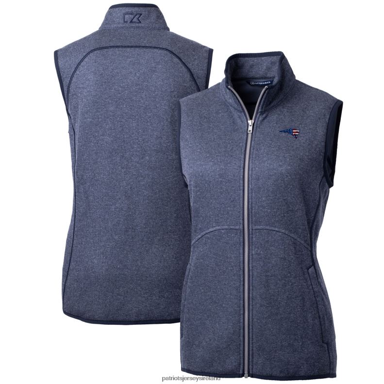 Patriots Jersey Women Cutter & Buck Heathered Navy Mainsail Basic Sweater Knit Fleece Full-Zip Vest 8226D1043 Clothing