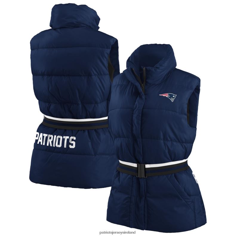 Patriots Jersey Women WEAR by Erin Andrews Navy Full-Zip Puffer Vest with Belt 8226D880 Clothing