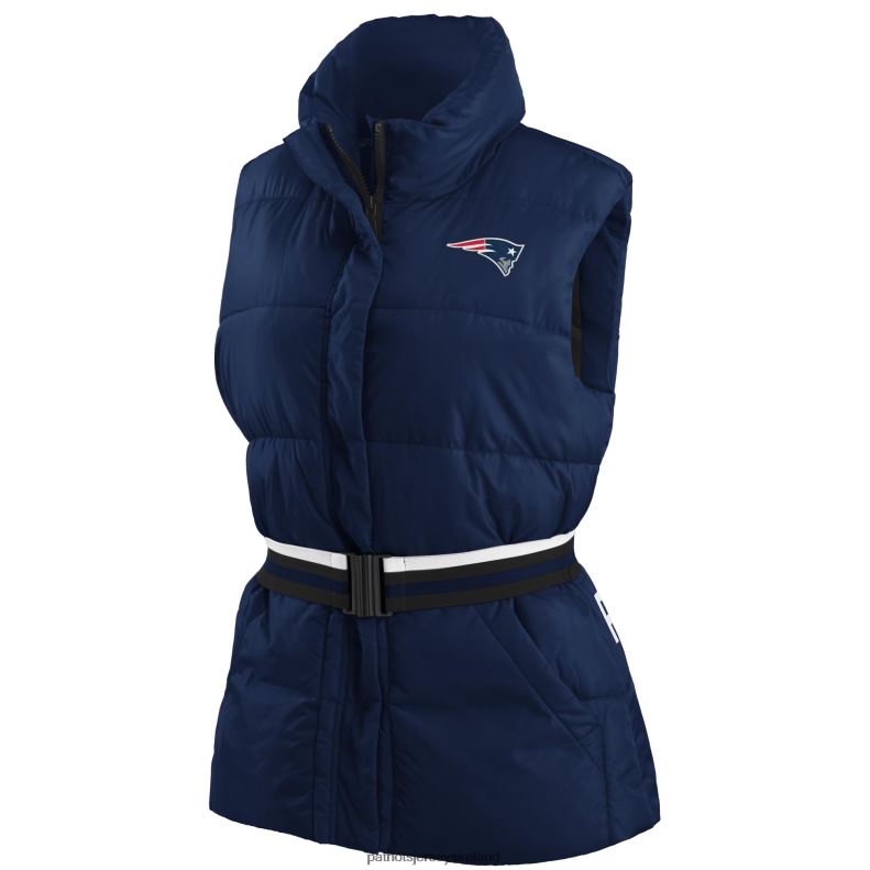 Patriots Jersey Women WEAR by Erin Andrews Navy Full-Zip Puffer Vest with Belt 8226D880 Clothing