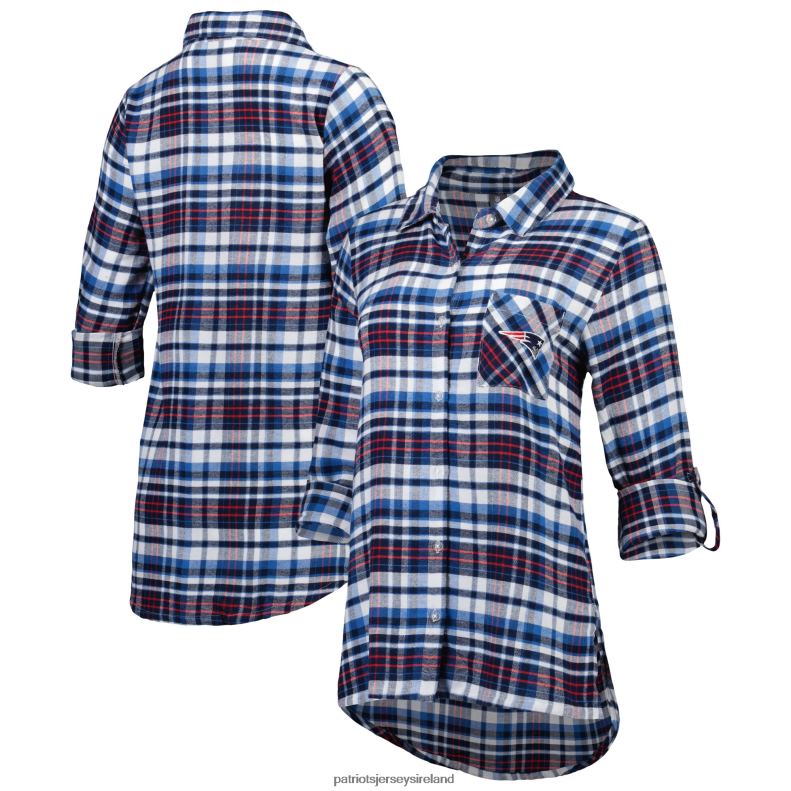 Patriots Jersey Women Concepts Sport Navy Mainstay Plaid Full-Button Long Sleeve Nightshirt 8226D2885 Clothing