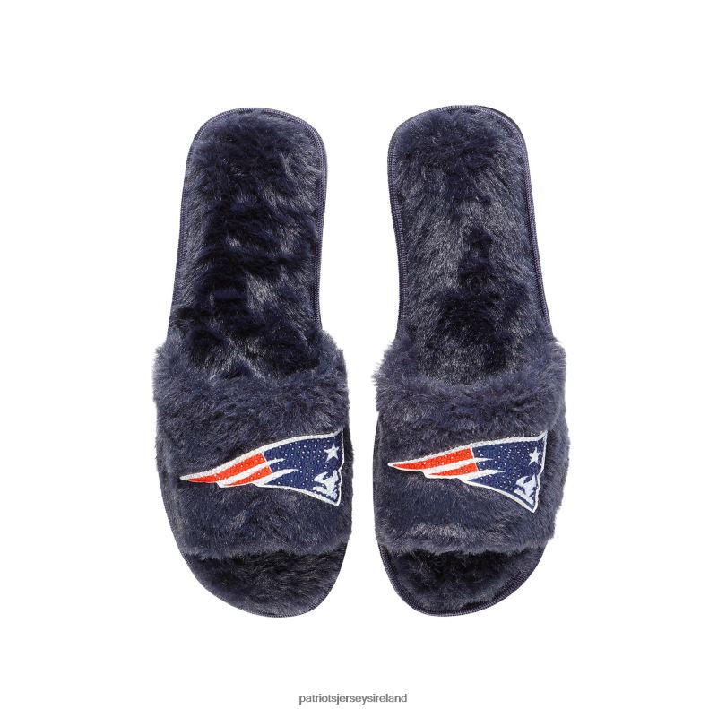 Patriots Jersey Women FOCO Navy Rhinestone Fuzzy Slippers 8226D2237 Footwear